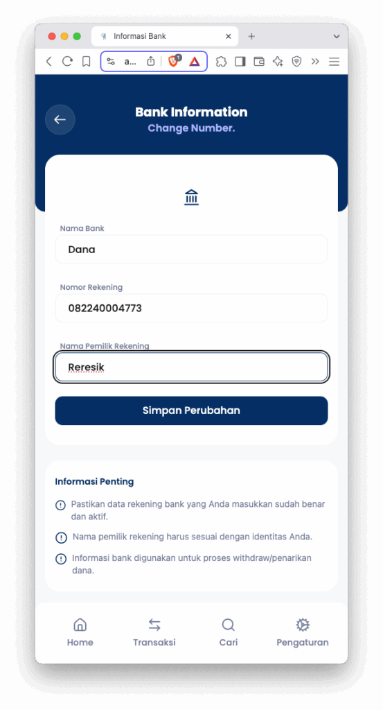 Tarik saldo penjualan sampah atau barang bekas dari aplikasi reresik ke dompet digital